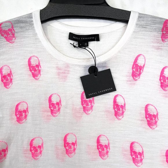 NWT $190 Skull Cashmere Cotton Skull Print Knit Top S - Picture 3 of 9